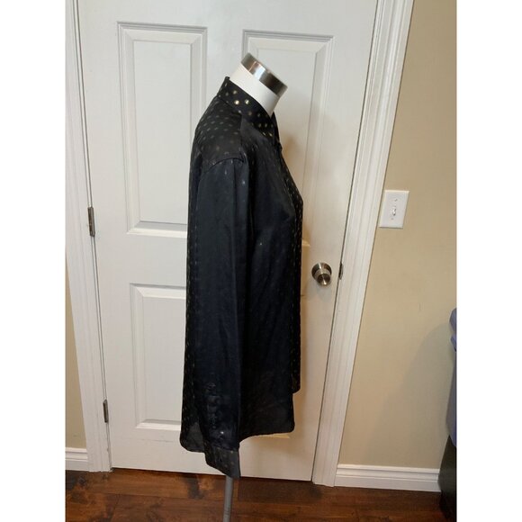Zara Black Slim Fit Gold Polka Dot Long Sleeve Blouse, Size M - Picture 3 of 6
